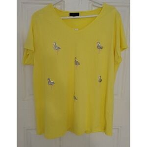 Alexis‎ Taylor Flamingo Yellow T-Shirt Size 1X NWT